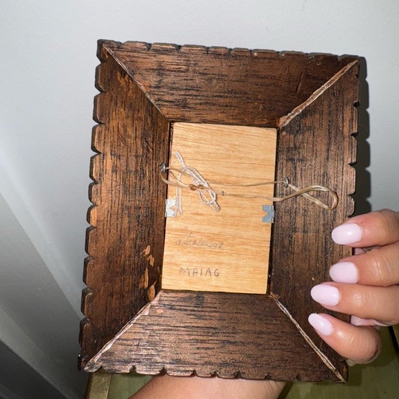 Antique Cuzco Peru Spanish Colonial Angel On Hand Carved Wood Frame Small - Picture 3 of 7